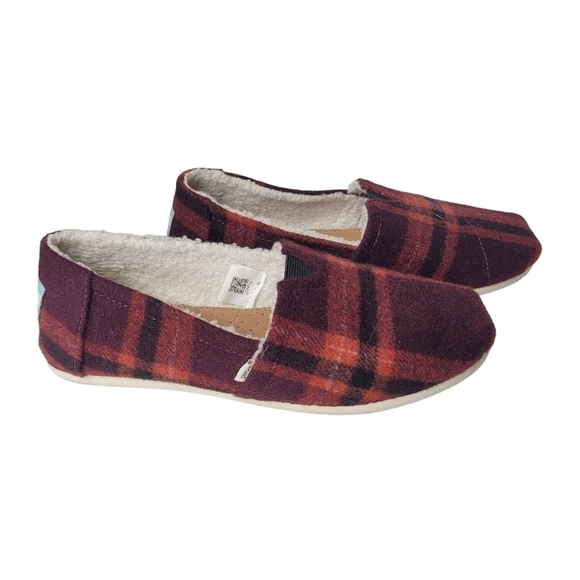 TOMS Womens Alapargata Cozy Belmont Plaid Slip On Flats Casual - Red Size 7 - Picture 1 of 5
